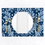 Large Scale Acanthus Damask in Blues