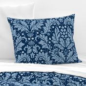 Large Scale Acanthus Damask in Blues