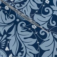 Large Scale Acanthus Damask in Blues