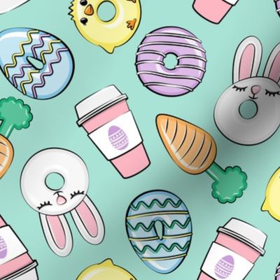 Easter Donuts and Coffee - aqua - spring - bunny donuts - LAD20