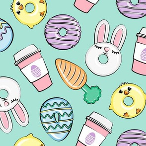 Easter Donuts and Coffee - aqua - spring - bunny donuts - LAD20