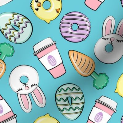 Easter Donuts and Coffee - blue - spring - bunny donuts - LAD20