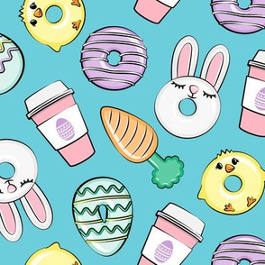 Easter Donuts and Coffee - blue - spring - bunny donuts - LAD20