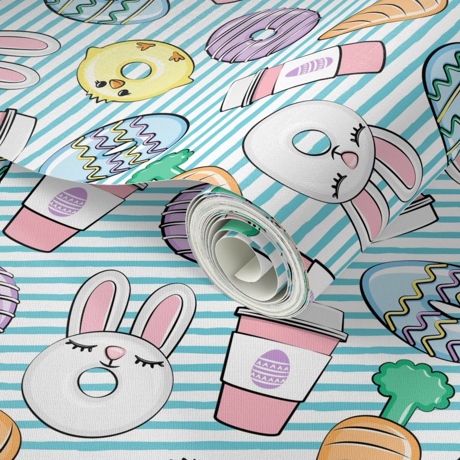 (small scale) Easter Donuts and Coffee - blue stripes - spring - bunny donuts - LAD20