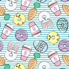 (small scale) Easter Donuts and Coffee - blue stripes - spring - bunny donuts - LAD20