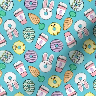 (small scale) Easter Donuts and Coffee - blue - spring - bunny donuts - LAD20