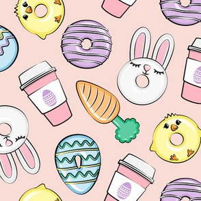 Easter Donuts and Coffee - pink - spring - bunny donuts - LAD20