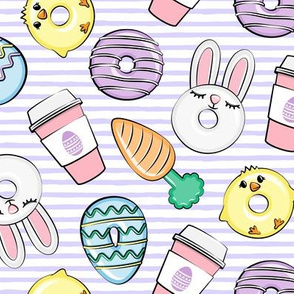 Easter Donuts and Coffee - purple stripes - spring - bunny donuts - LAD20