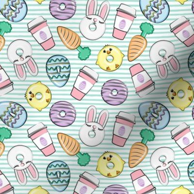 (small scale) Easter Donuts and Coffee - aqua stripes - spring - bunny donuts - LAD20