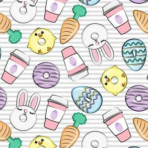 (small scale) Easter Donuts and Coffee - grey stripes - spring - bunny donuts - LAD20