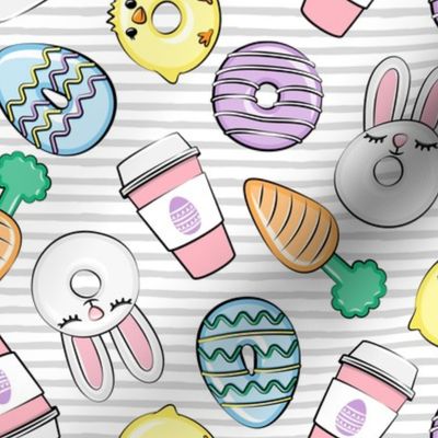 Easter Donuts and Coffee - grey stripes - spring - bunny donuts - LAD20