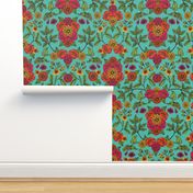 Vibrant Boho Flowers - Turquoise, Magenta, Orange & Yellow Floral Pattern