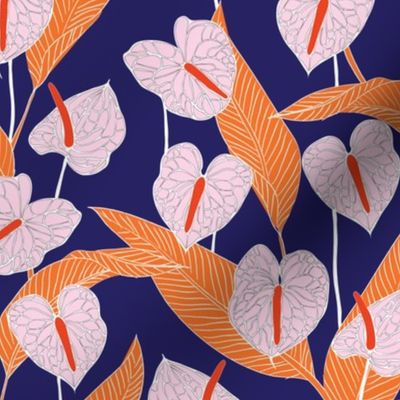 SMALL art nouveau anthuriums - indigo