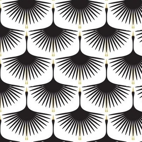 Art Deco Swans - Black on White - 12" Wallpaper Wingspan