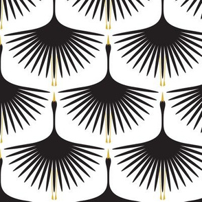 Art Deco Swans - Black on White - 8" Wallpaper Wingspan