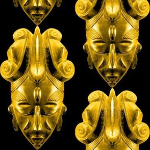 2 Africa African wooden masks tribal folk art traditional cultural Ligbi tribe Ghana POC person of color beautiful black yellow gold stylized abstract 
