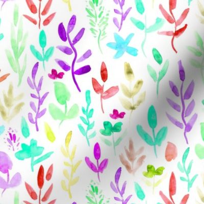 Fairytale meadow in aqua, purple ★ watercolor flowers and plants for modern nursery