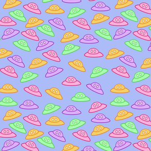 Colourful Ufos, light blue background