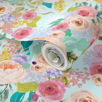 Pastel Garden Spring Floral // Light Mint (Extra Large)
