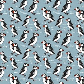 TINY  - puffin // bird birds puffins blue kids animals fabric