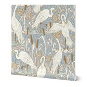 No.4.custom "watching cranes" with light blue-large- 19"fabric 28"wallpaper