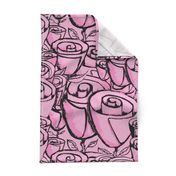 hand painted funky quirky roses, large scale, pink and black