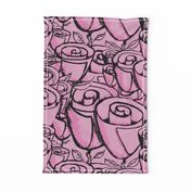 hand painted funky quirky roses, large scale, pink and black