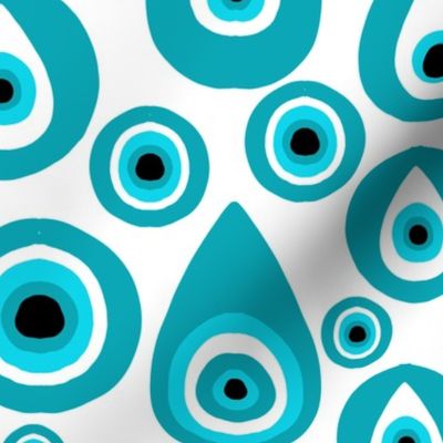 LARGE  evil eye fabric, - protection fabric, nazar, blue eye - aqua