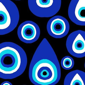 LARGE  evil eye fabric, - protection fabric, nazar, blue eye - black