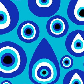 LARGE  evil eye fabric, - protection fabric, nazar, blue eye - blue