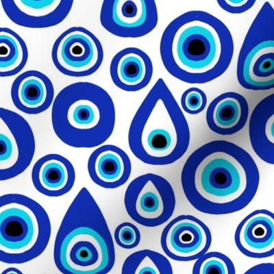 MEDIUM  evil eye fabric, - protection fabric, nazar, blue eye - white