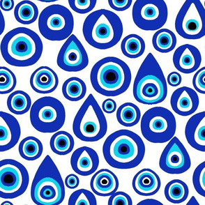 MEDIUM  evil eye fabric, - protection fabric, nazar, blue eye - white