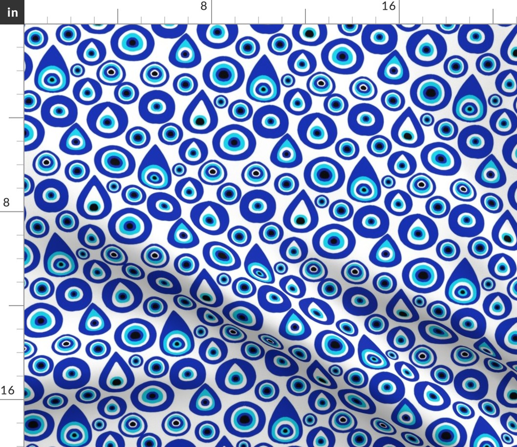 SMALL evil eye fabric, - protection fabric, nazar, blue eye - white