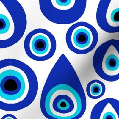 LARGE - evil eye fabric, - protection fabric, nazar, blue eye - white