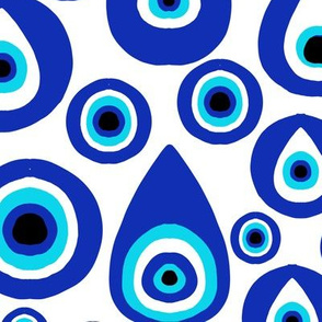 LARGE - evil eye fabric, - protection fabric, nazar, blue eye - white