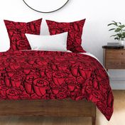 hand painted funky quirky roses, large scale, red and black