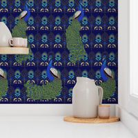 Art nouveau peacock-navy blue wallpaper