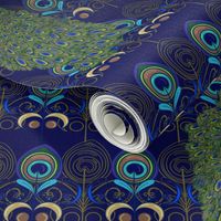 Art nouveau peacock-navy blue wallpaper