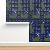 Art nouveau peacock-navy blue wallpaper