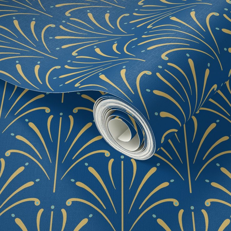 Art Nouveau Fans | Classic Blue Wallpaper | Spoonflower