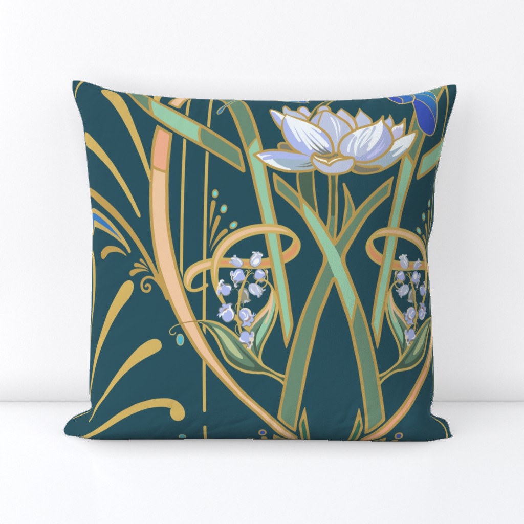 Art Nouveau Dragonflies | Deep Teal Green