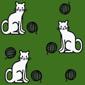 Stand Tall & Paw That Ball / Yarn & Cat on Dark Olive Green  