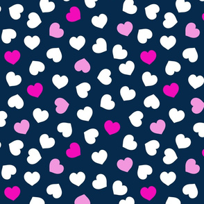 Pink And White Hearts On Navy