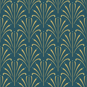 Art Nouveau Fans | Deep Teal Green