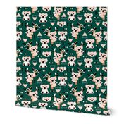 Koala winter geometric Australian animal kids fabric forest green brown SMALL