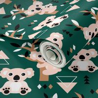 Koala winter geometric Australian animal kids fabric forest green brown SMALL