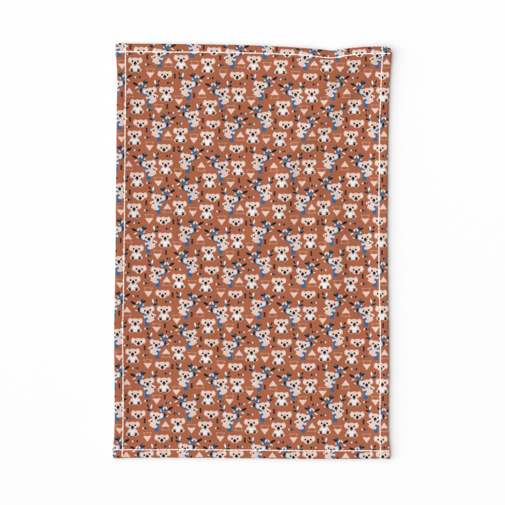 Koala winter geometric Australian animal kids fabric forest classic blue brown copper rust SMALL