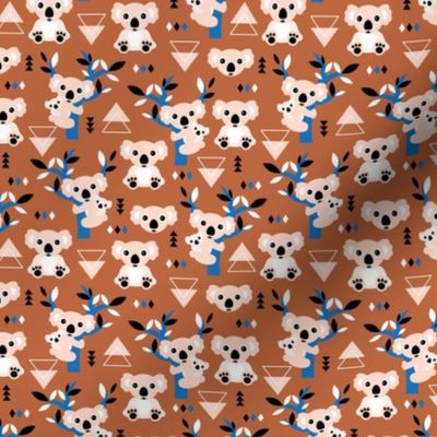 Koala winter geometric Australian animal kids fabric forest classic blue brown copper rust SMALL