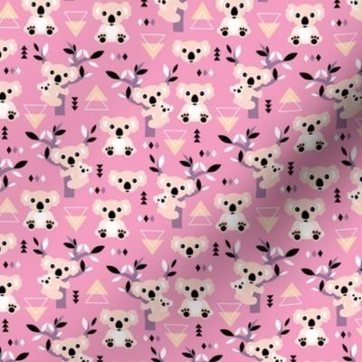 Koala winter geometric Australian animal kids fabric forest pink lilac girls SMALL