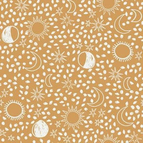 night sky fabric - sun fabric, baby fabric, nursery fabric, stars fabric, sun moon stars, - golden yellow